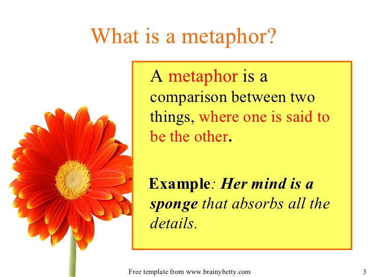 A metaphor is a comparisan between two things, where one is said to be the other.