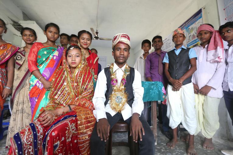 Adolescents in Nepal perform a drama about child marriage as part of a global programme to help educate and end child marriage